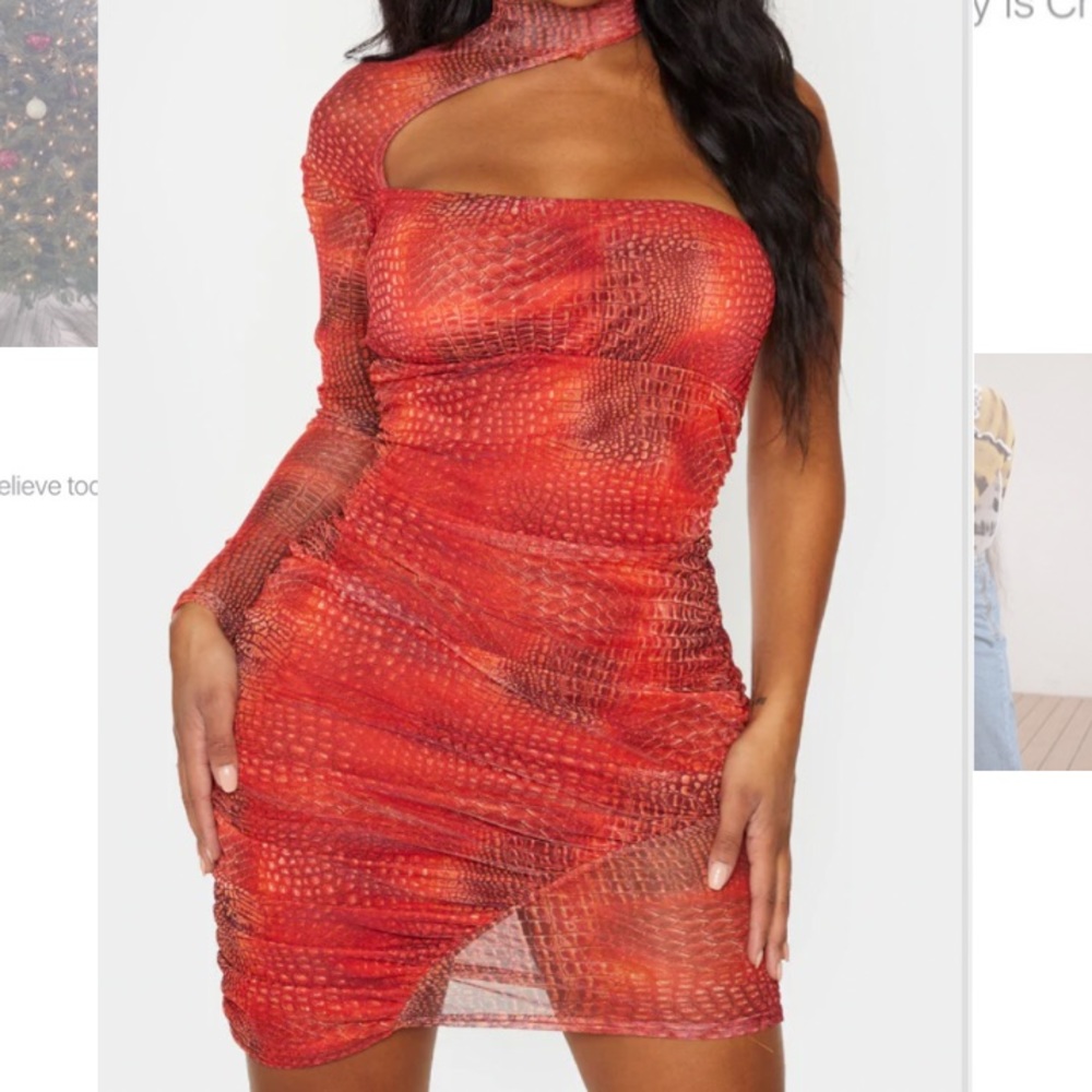 Red Snake Mesh  Bodycon dress